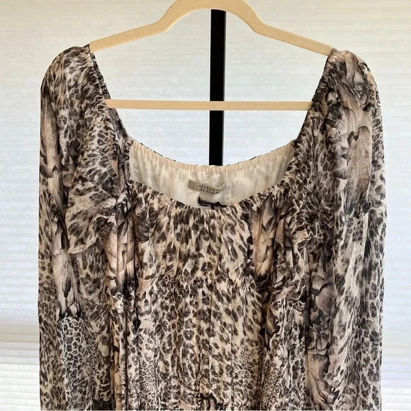 All Saints Amara Laertes Midi Dress Grey Ecru Cheetah 4 NWT Spring Neutral Chic - Picture 3 of 8